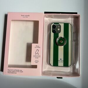Kate Spade Green and White Striped iPhone Case with Ring Holder